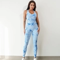 Tuta da yoga senza maniche tie-dye blu e bianco con vestibilità aderente ed elastica - S / Tuta lunga blu