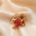 Christmas reindeer brooch in gold finish with festive red and green rhinestones - WBR124 Multicolor KC Gold Reindeer