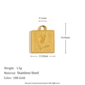 Square 18K gold plated stainless steel pendant with rose flower relief engraving - Square Rose Relief Pendant (C9348)