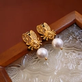 18k Gold Plated Silver Earring Post Rhinestone Pearl Enamel Bee Stud Earrings