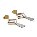 Two-tone geometric titanium steel earrings featuring square and triangular dangle elements - Gold and Silver Color Block Style (KE86948-KFC)