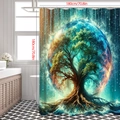 Rideau de douche imperméable en polyester avec motif décoratif de l'arbre de vie - 90*180cm / Bleu sarcelle