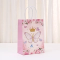 Pink butterfly kraft paper gift bag with floral patterns and a gold crown for parties - 21*15*8cm / Pink