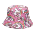 Pink kids fisherman hat with colorful unicorn and rainbow print on white background - 51-52CM(2-4 Years Old) / Cloud Unicorn