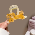 Amber marble dog-shaped hair claw clip with pearlescent finish for thin hair styles - Beige Dog