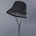 Waterproof nylon bucket hat for women with reversible abstract graffiti interior and cord - M(56-58cm) / Double-sided Graffiti Style / Black
