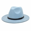 Detail of light blue wool fedora hat featuring a black leather band with metallic studs - M (56-58cm) / Sky Blue