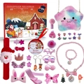 Christmas countdown gift set with colorful jewelry and toys arranged on white background - Jewelry Set FH-0139