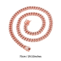 75cm rose gold Cuban link necklace with iced out crystals and clasp for men - 75cm / Rose Gold