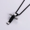 Collar con colgante de cruz de acero inoxidable en negro y plata sobre fondo blanco - Negro Bicolor (Con Cadena)