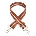 Adjustable brown nylon shoulder strap with white arrow pattern and gold metal hardware - Yellow Brown Silver Buckle