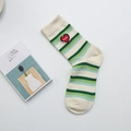 Striped beige and green crew socks with red heart embroidery and Sweet text - Green Stripe Red Heart