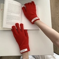 Women's warm red knitted winter gloves with touchscreen compatibility and soft wool blend - One Size / Red