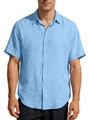 Camicia casual da uomo a maniche corte in misto lino celeste traspirante per l'estate - S / Celeste