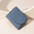 Cartera plegable para mujer de cuero genuino con diseño lichi en azul grisáceo - Azul