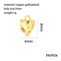 Vista macro del ciondolo a cuore placcato oro 18K con zirconi colorati e misure - Oro/Zirconia Gialla