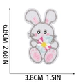 Close-up of Easter bunny embroidered patch showing dimensions 6.8cm height and 3.8cm width - White Rabbit