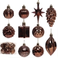Brown and bronze Christmas ornaments set featuring star, pinecone, and striped shapes - Coffee