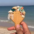 Handmade wooden mirror with natural sea shells and pearls on a sunny beach background - Round No Logo (Shells Not Included)
