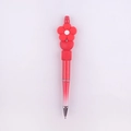 Close-up of a red DIY beaded pen with a floral silicone charm and glitter finish - Red Flower