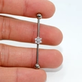 Titanium industrial barbell with zircon flower decorative piece for ear cartilage piercing - White Zirconia Flower