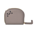 Cute grey cat coin purse with embroidered face and tail zipper in lychee grain leather - Elephant Gray