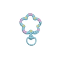Blue flower shaped spring buckle metal keychain with pink stripes and swivel ring - Hand Painting / Hand-painted Blue