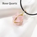 Ciondolo Merkaba in quarzo rosa avvolto in filo dorato con cordino nero - Quarzo rosa