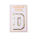 Detail von 8cm Chenille-Buchstabe D Patch mit goldenem Glitzerrand und selbstklebender Rückseite - Buchstabe D / Weiß