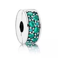 Silver bead charm with sparkling green crystals for snake chain bracelets - 033-Stopper (Silver Inlaid Green Stone)