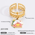 Anello in acciaio dorato con ciondolo a forma di casa di Babbo Natale ipoallergenico - Stile Casetta di Natale (JZ21298)