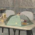 Foldable green checkered food cover tent, 70cm round mesh protector for 5-7 plates - Round 70cm / Dark Green Lattice (No Lace)