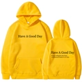 Bright yellow Have A Good Day hoodie with drawstring hood and front pocket in size M - S / Tops / Yellow 313