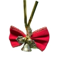 Red velvet Christmas bow with gold trim and bells for holiday tree or pet decor - Velvet Ribbon Christmas Style 4