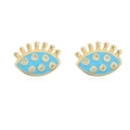 Nahaufnahme der 18K vergoldeten Evil-Eye-Ohrstecker mit blauem Emaille und Zirkonia - 18K Vergoldetes Kupfer / Blau / 42289