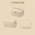 Beiges Kosmetiktaschen-Set aus gewebtem PU, 3-teilig mit goldfarbenen Reißverschlüssen - Werkzeug-Set Kombination / Braun