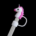 Unicorn shaped silicone straw cover with pink mane on transparent glass straw - Unicorn / 10mm