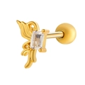 Clou d'oreille en or avec zircon rectangulaire et fermoir à bille vissé - 089-4# Style Zircon Carré (Droite) / Or