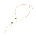 Double-layered golden stainless steel necklace with black round pendants and Y-shape chain - 3#Roman Numeral