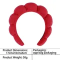 Detail view of thickened red cloud sponge headband showing 17cm x 18cm dimensions - 28- Bright Red Terry Cloth Headband