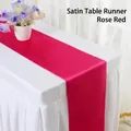 Luxurious rose red satin table runner with a smooth glossy finish for wedding decor - 30x275cm / Rose Red