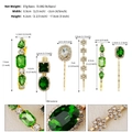 Set of 6 green rhinestone and metal hair clips with detailed dimensions and weights - Emerald Rhinestone (HS-J6780)