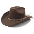 Chapeau de cowboy classique en feutre de laine marron foncé avec bande de strass et œillets - M(56-58cm) / Marron