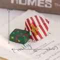 Miniature resin Christmas gift box ornaments in red and green with festive gold patterns - Gift