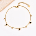 18K gold plated stainless steel bead bracelet with black round stones and adjustable chain - Gold (Inlaid with Green Zirconia)