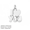 Antique silver stainless steel I Love You heart pendant 16x17mm for DIY jewelry - I Love You Style (HZNP009)