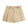 Khaki short voor dames met hoge taille, wijde pijpen, dubbele knopen en plooien - XS / Shorts