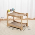 Double-layer solid wood cat hammock with sisal scratching balls in beige woven fabric - Small (3 Balls)