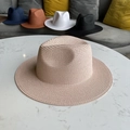 Light beige straw panama hat with classic woven texture shown with multiple color options - Pink