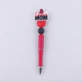 Detail of red beaded pen featuring Dance MOM silicone focal bead and heart accents - Dance MOM